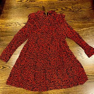 Zara red and navy ruffle long sleeve dress